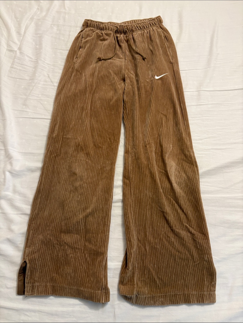 Nike Brown Corduroy Wide-Leg Sweatpants with Swoosh